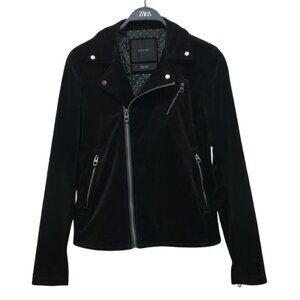 BNWT Zara Man Black Velvet Full-Zip Moto Jacket, Size M